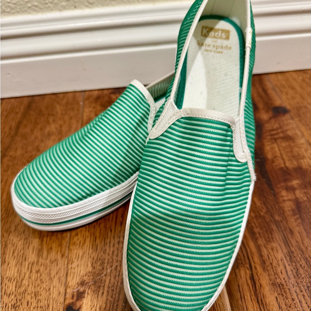 Keds for Kate Spade Green Striped Slip-On Sneakers